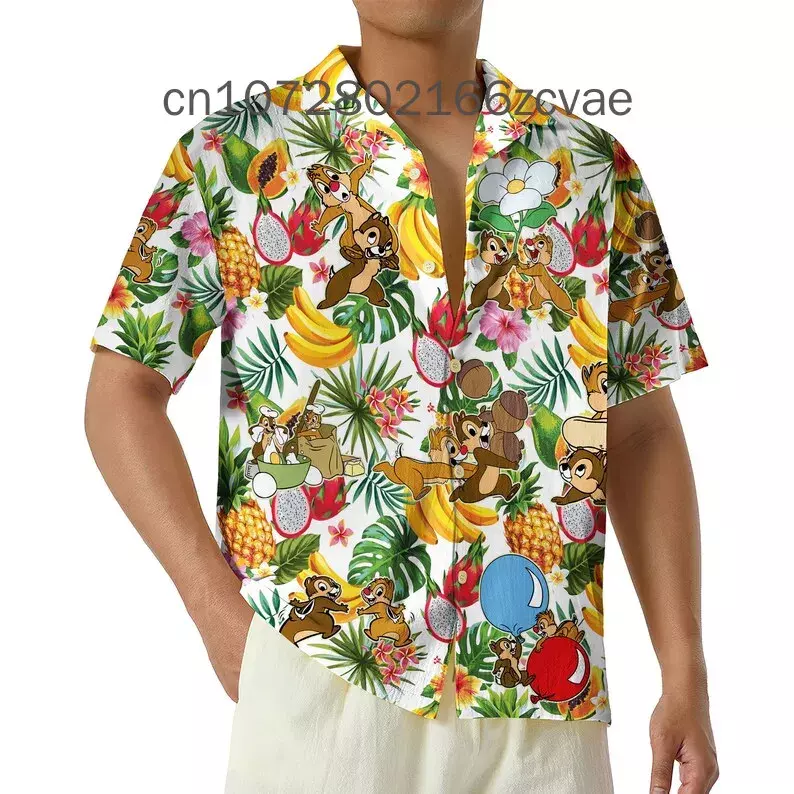 เสื้อฤดูร้อนแขนสั้นฮาวายเขตร้อนใหม่เสื้อฮาวายชิป N Dale เสื้อฮาวายมีกระดุมติดชายหาด