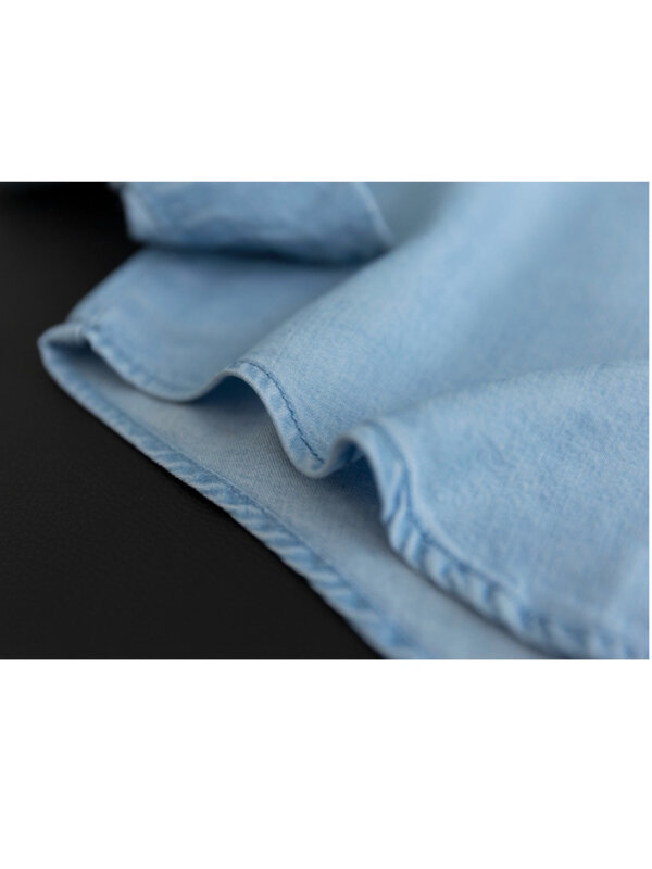 Korea Chic Pockets Splicing Irregular Denim Blouse Women Single Breasted Long Sleeve Jean Shirt 2023 Spring New Tide