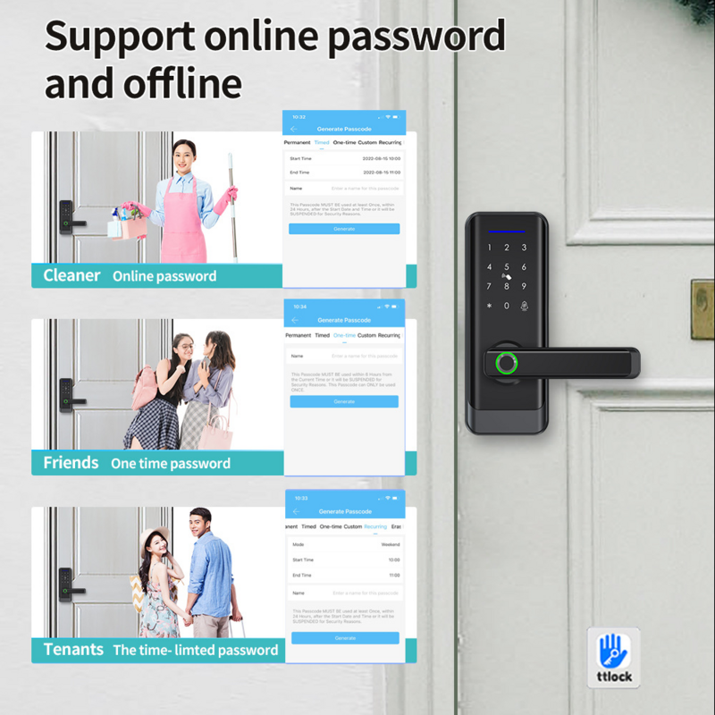 Cerradura de puerta eléctrica con huella dactilar, dispositivo de cierre Digital biométrico con tarjeta clave, WiFi, impermeable, con aplicación Tuya