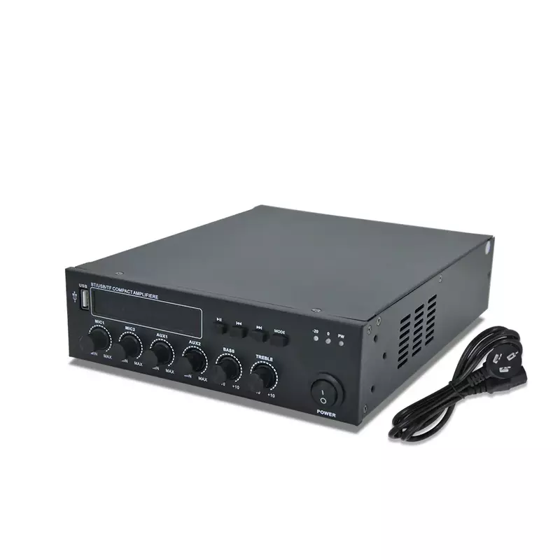 Amplifier Bluetooth PA, pengeras suara Subwoofer teater rumah Stereo Audio 100V/70V mendukung USB AUX Mic