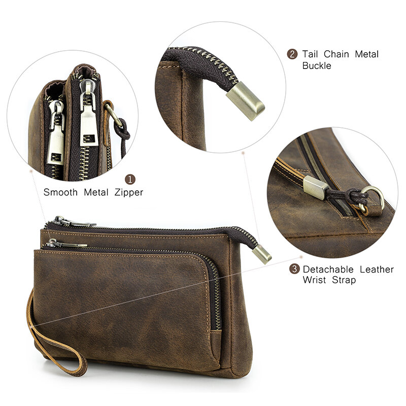 CONTACT'S-Bolso de mano de cuero genuino para hombre, cartera larga de diseño, bolsa de almacenamiento de carga de viaje, organizador de cables