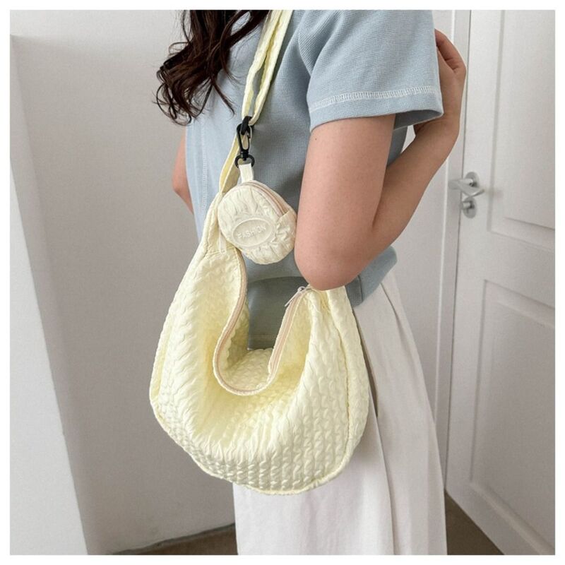 Borse borsa a tracolla semplice borsa a tracolla in tela di grande capacità borsa a tracolla con Design arricciato in tinta unita da donna