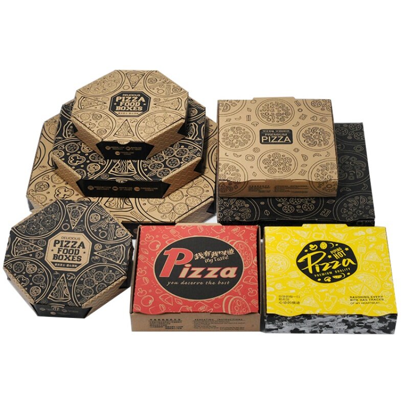 Caja de pizza con diseño personalizado, Caja de tamaño impreso para pizza, embalaje para llevar comida