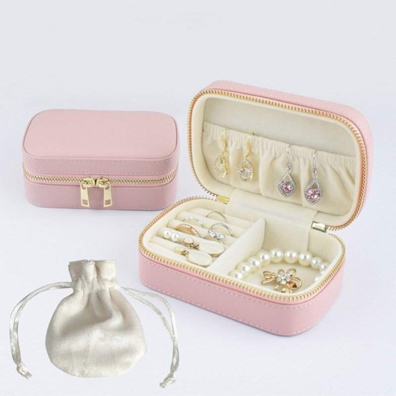 صندوق مجوهرات Y4QE محمول للسفر مصنوع من جلد البولي يوريثان خفيف الوزن للخواتم والأقراط والقلائد والأساور