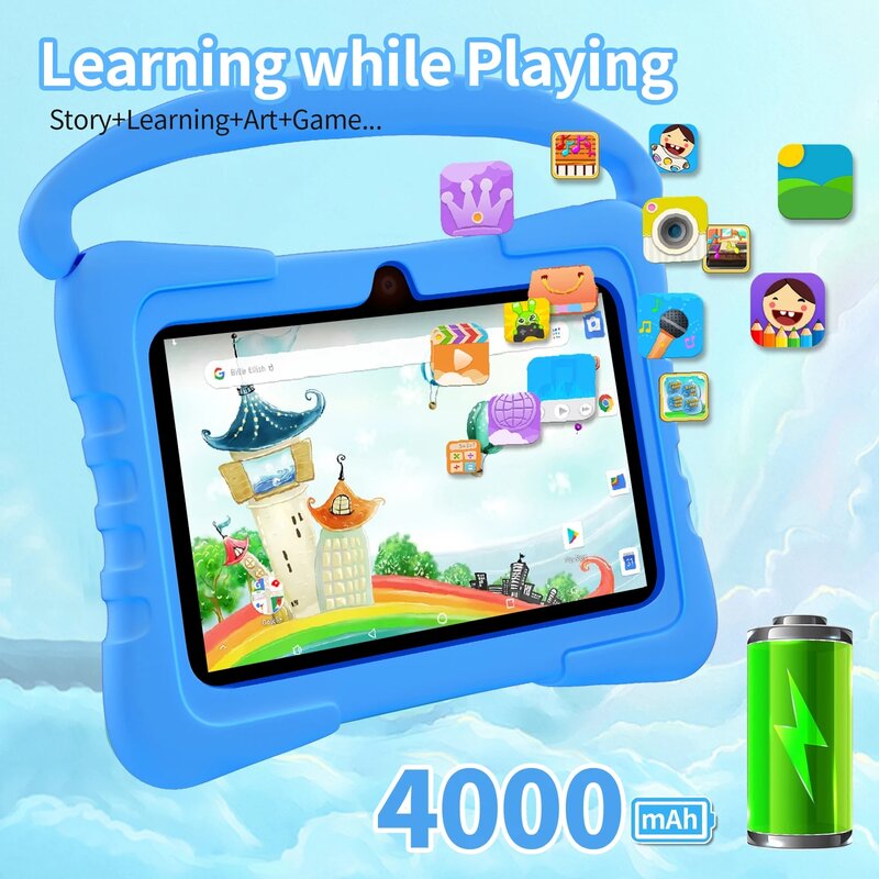 Tableta Android 12 para niños, 7 pulgadas, Google Play, cuatro núcleos, 4GB + 64GB ROM, cámaras duales, Bluetooth, 5G, WiFi, regalos para niños