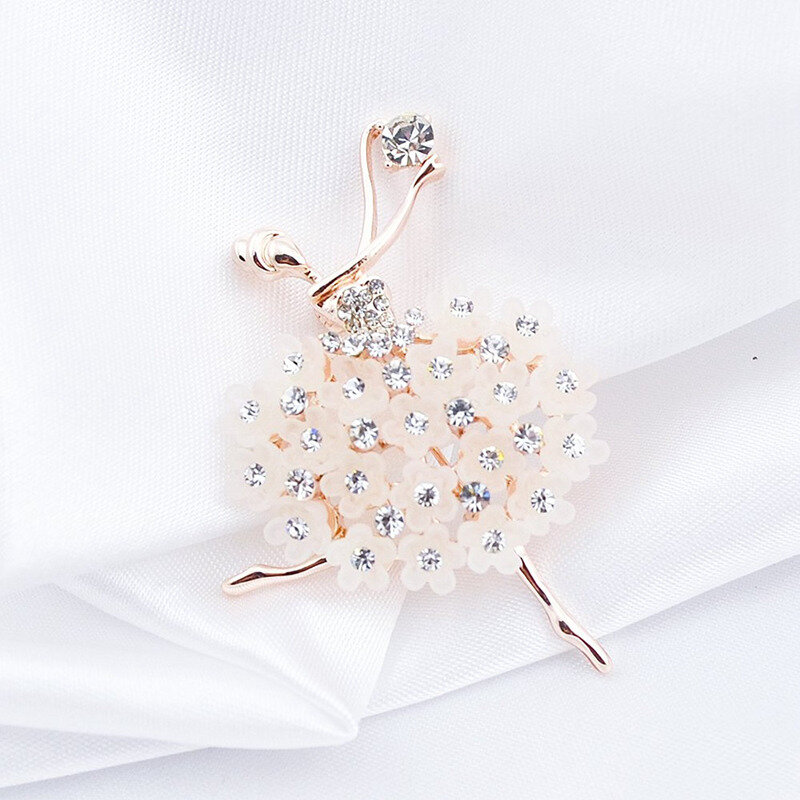 Ballet Angel Girl Cubic Rhinestone Decoration Brooch Pin For Sweater Coat
