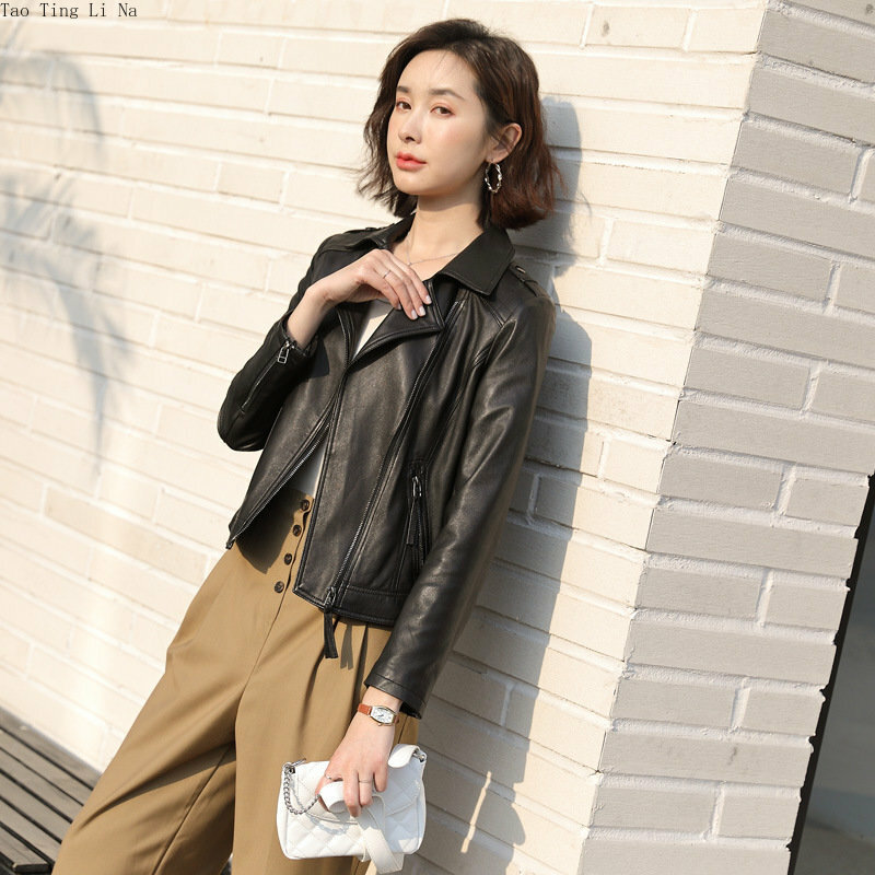 여성용 진짜 양가죽 코트, 슬림 오토바이, 진짜 양가죽 재킷, F5, 2023 봄 신상