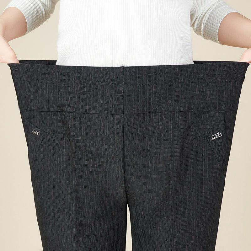 XL-6XL celana panjang kasual wanita, celana panjang longgar pinggang tinggi elastis musim semi musim panas 2023 semut lurus