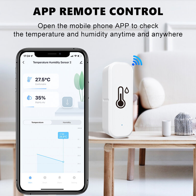 Tuya Zigbee-Sensor de Temperatura e Umidade WiFi, Casa Inteligente, Higrômetro Interno, Controlador, Monitoramento, Funciona para Alexa, Google Home