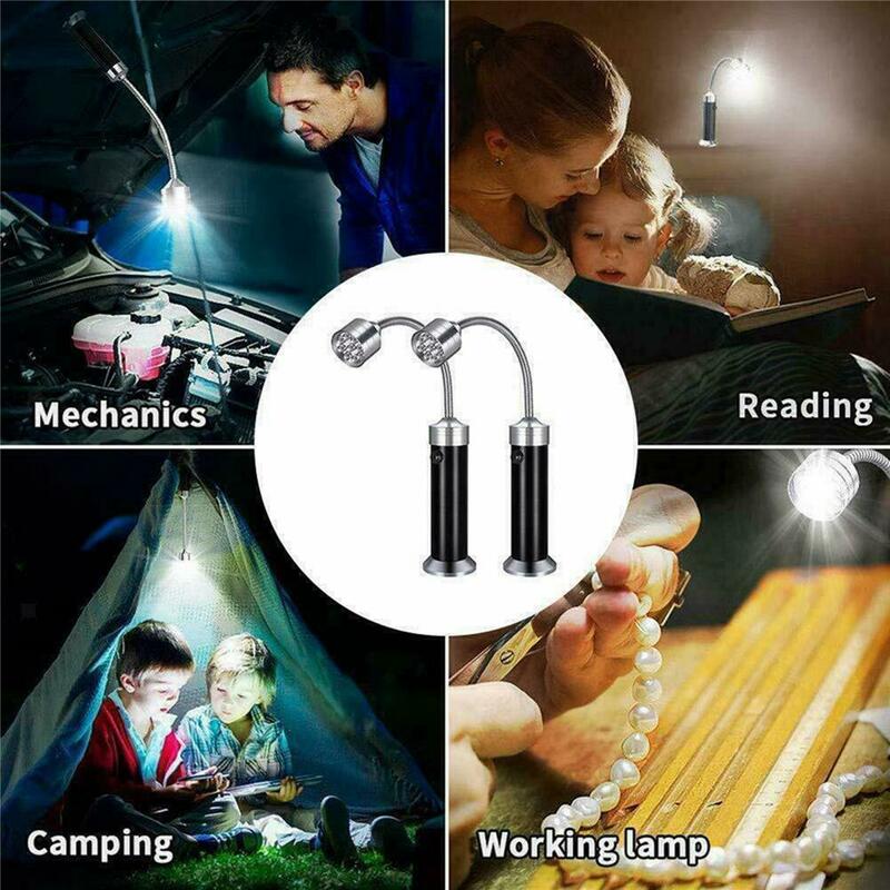 Lámpara LED de 2 piezas para barbacoa, luz de trabajo con cuello de cisne Flexible ajustable de 360 grados, para exteriores y Camping