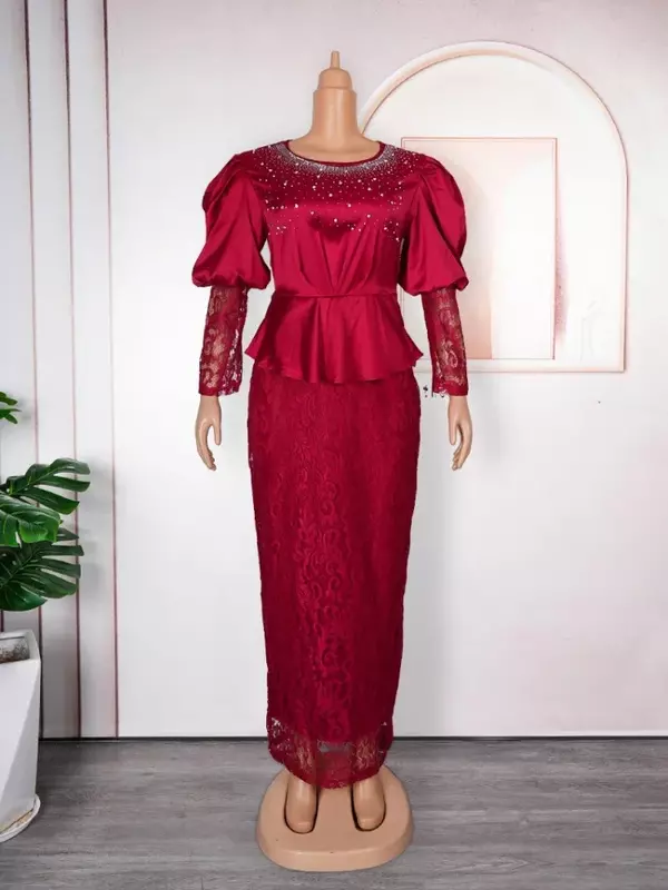 Afrikanische Kleider für Frauen neue Mode Dashiki Ankara plus Größe Party Spitze Brautkleider elegante Truthahn Tops und Röcke Anzug