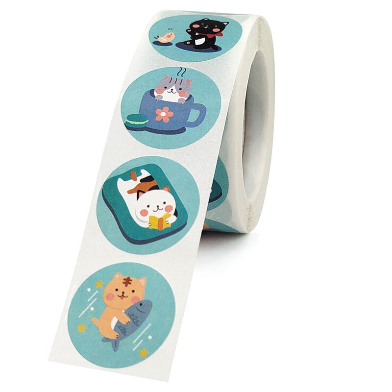 Pegatinas de gato para niños, etiqueta de sellado de recompensa para profesores de escuela, animales bonitos, papelería, decoración de regalo, 100-500 piezas