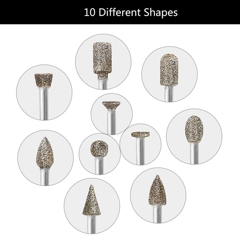 20pcs 3mm Shank Dremel Accessories Diamond Grinding Head Abrasive Tools Mini Drill Burrs Bit Set Woodworking Tools