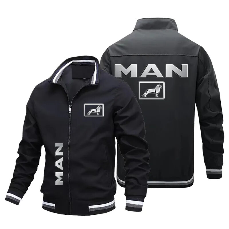 Men's Zip Jacket Men's MAN Car Logo Printed Jacket Spring and Autumn Fashion Slim Jacket Men's Casual Motorcycle Riding Jacket