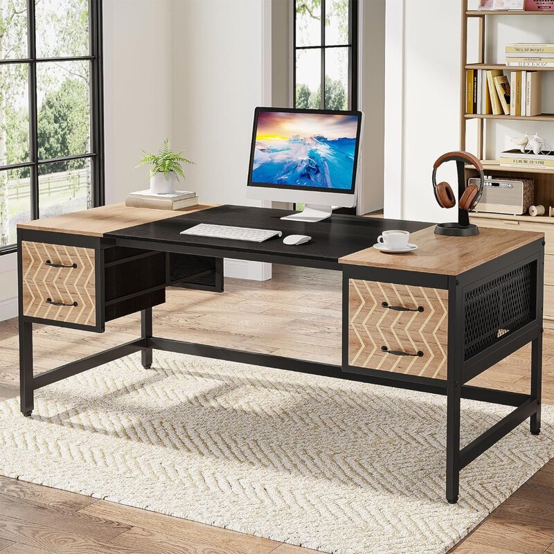 Tribesigns Computer Executive Desk with Drawers: 63" Computer Desk with 4 Storage Drawers, Wood Farmhouse Study Writing Table