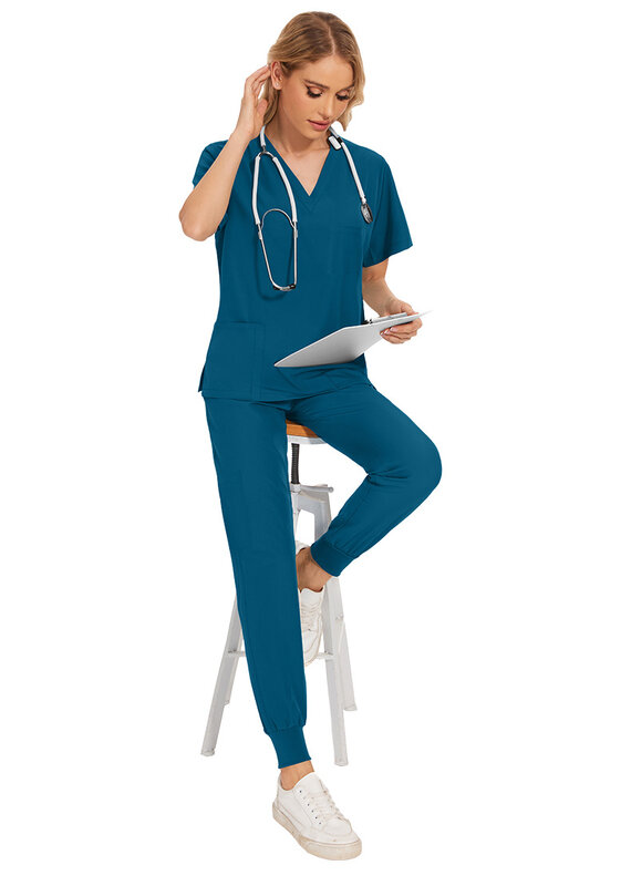 Seragam bedah wanita set Enfermeria perawat atasan + Celana artikel seragam medis scrub klinis Salon kecantikan pakaian rumah sakit