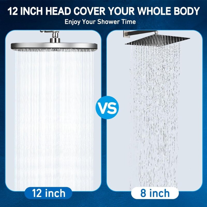 Shower Head 12 Inch, Handheld Shower Combo with Extension Arm,  Anti-leak with Holder, Height Adjustable Dual Shower Head