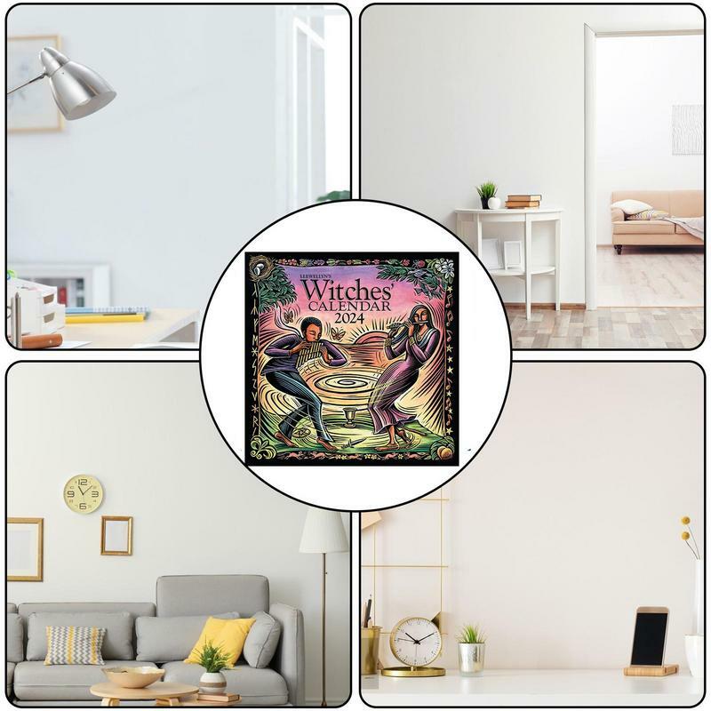家の装飾のためのファンタジー壁カレンダー、12か月の魔女、かわいいアート、学校、教室、月の芸術