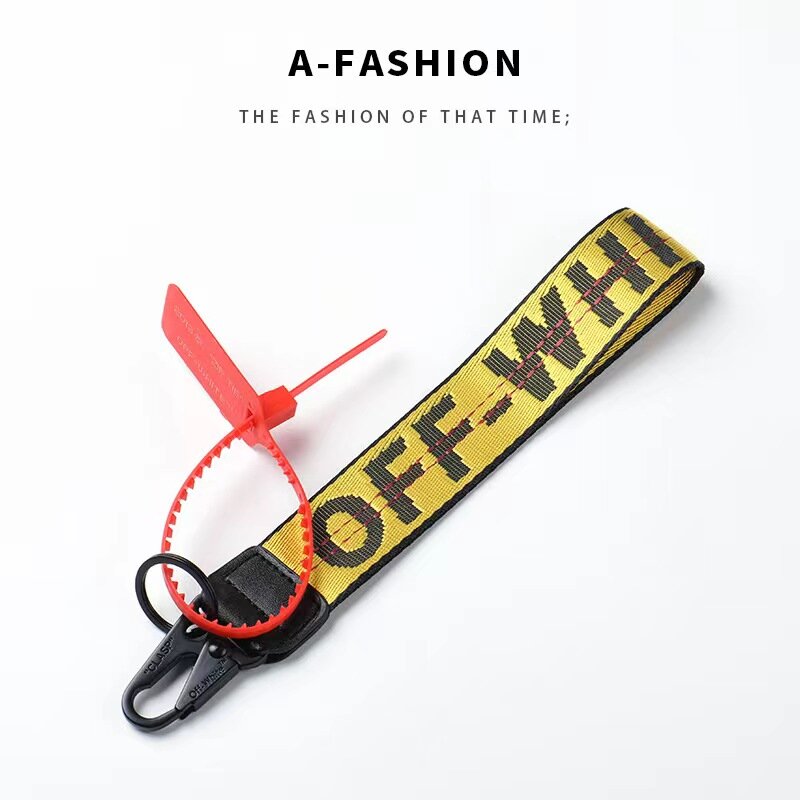 Chaopai Off New Sports Keychain White Yellow Canvas Embroidered English Letters Mobile Phone Hanger Keychain Women's Accessories