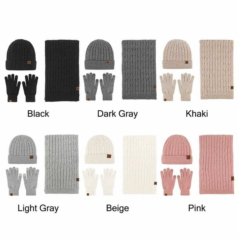 Warm Beanie Hat Scarf Gloves Set Trendy Soft 3 in 1 Touchscreen Gloves Casual Winter Hat for Women & Men