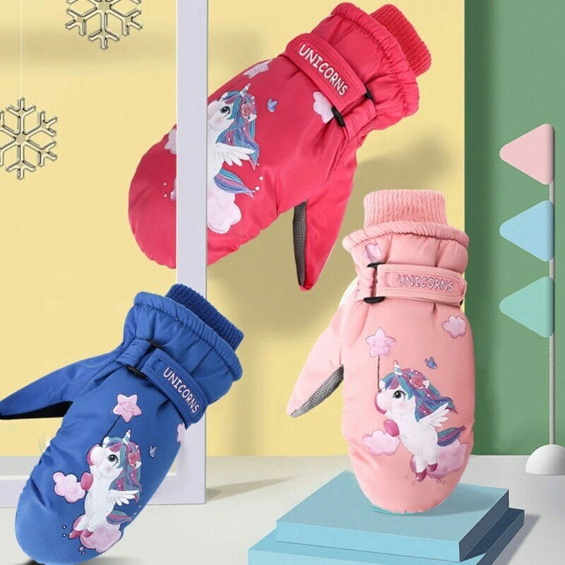 Dziecięce rękawiczki narciarskie wieku 2–5 lat Wodoodporne rękawiczki outdoorowe Rękawiczki nadrukiem jednorożca
