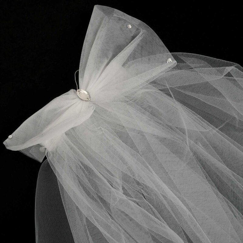 Frauen Hochzeit Schleier Kleid Weiß Bowknot Schichten Tüll-Band-Rand Braut Schleier