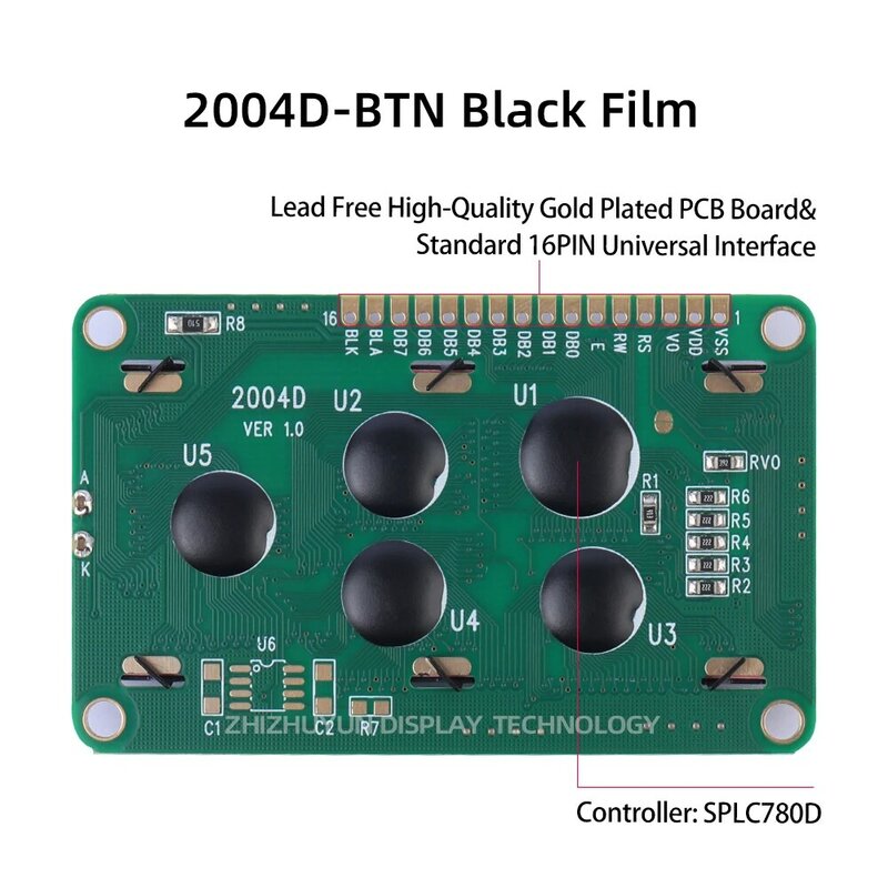 LCDディスプレイドットマトリックススクリーン、Btnブラックフィルム、レッドフロントモジュール、品質保証、2004d、lcd2004d