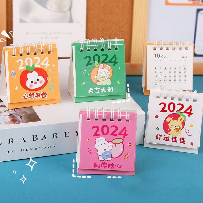 かわいい小さな新鮮な卓上カレンダー、ミニデスクトッププランナー、コイルメモ帳、ブック、オフィス、学用品、2024