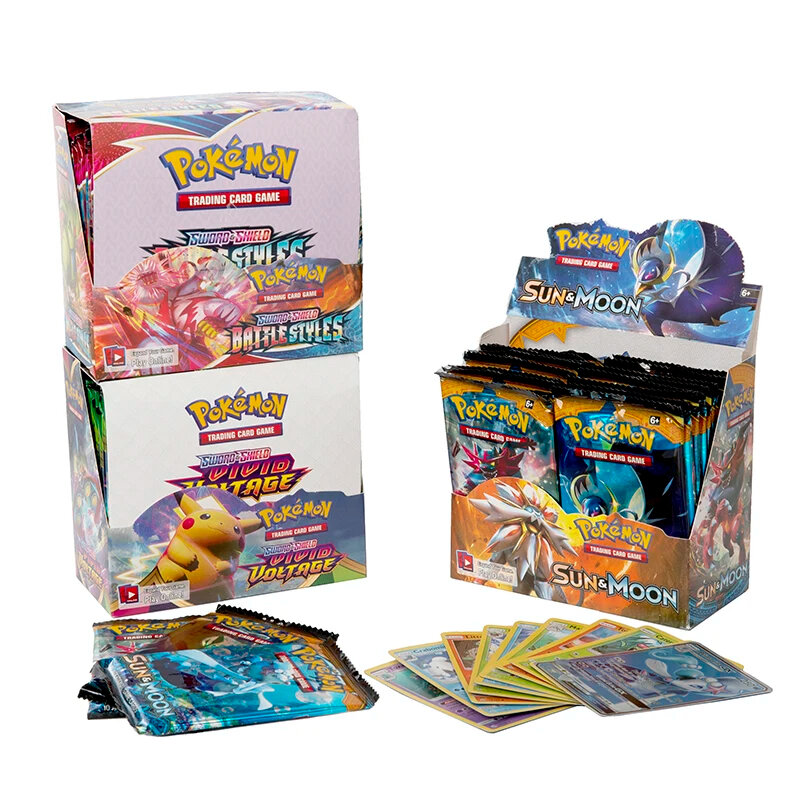 Caja de piezas de cartas de Pokémon, colección de cartas coleccionables, sol y luna, serie Vmax, refuerzo en inglés, 324