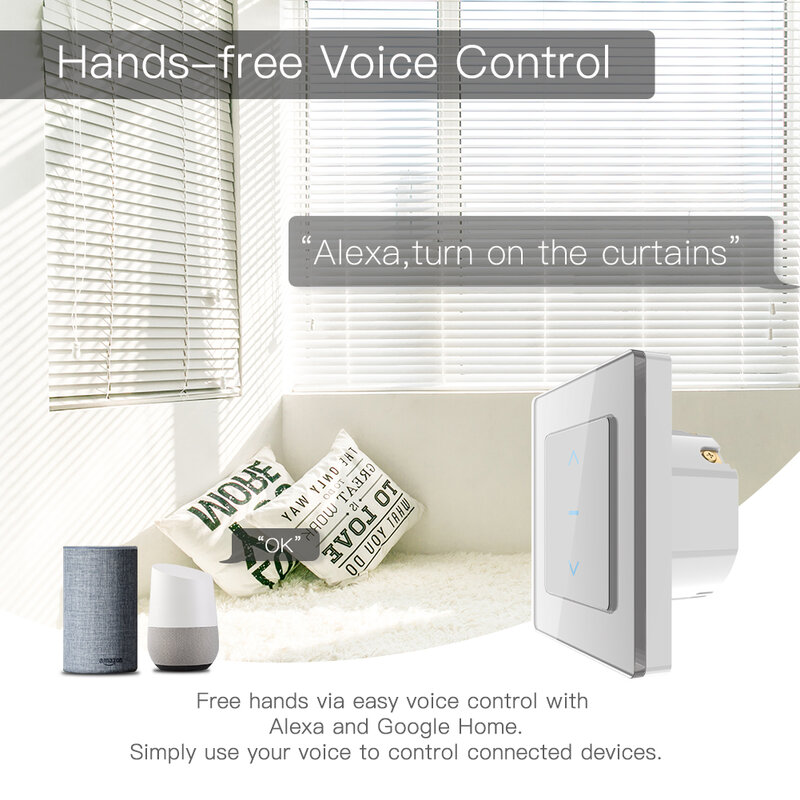 MOES interruptor de cortina inteligente con WiFi, diseño táctil para Cortinas Motorizadas y persianas enrollables, funciona con Alexa, Google y Smart Life App