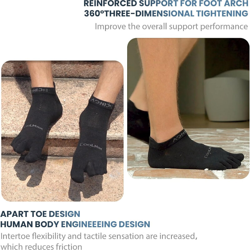 Calzini per uomo e donna Athletic Running Coolmax calzini per caviglia/quarto a cinque dita traspiranti ad asciugatura rapida leggeri, 3 paia