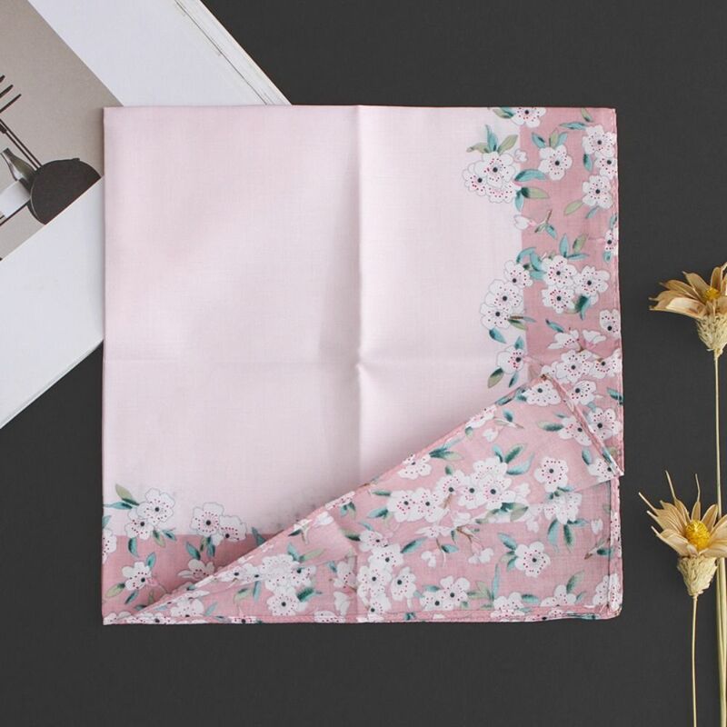 Eco-friendly Printed Square Handkerchief Elegant Pure Cotton Reusable Thin Neck Scarf Soft Wipe Sweat Bandana