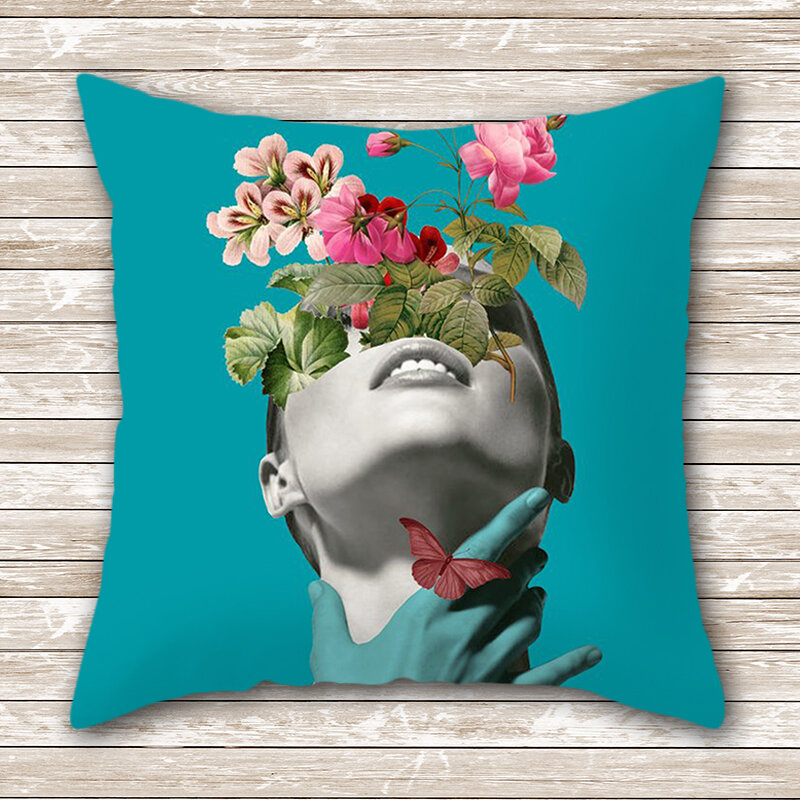 ZHENHE Watercolor Girl Flower Pillow Case Home Decoration  Cushion Cover Bedroom Sofa Decor Pillow Cover 18x18 Inch（45x45cm）