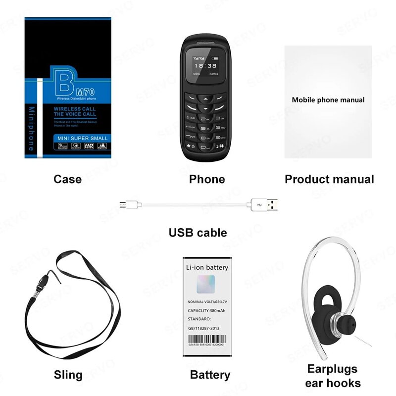SERVO BM70 Mini Cute Mobile Phone Back-Up 2G Alarm Clock Low Radiation Bluetooth Earphone Functional Portable Keyboard Cellphone