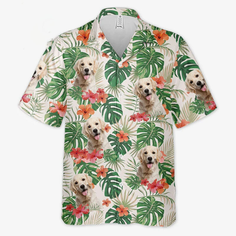 남성용 꽃 강아지 3D 프린트 반팔 셔츠, 오버사이즈 캐주얼 셔츠, 하와이 해변 휴가 남성 의류, 새로운 패션