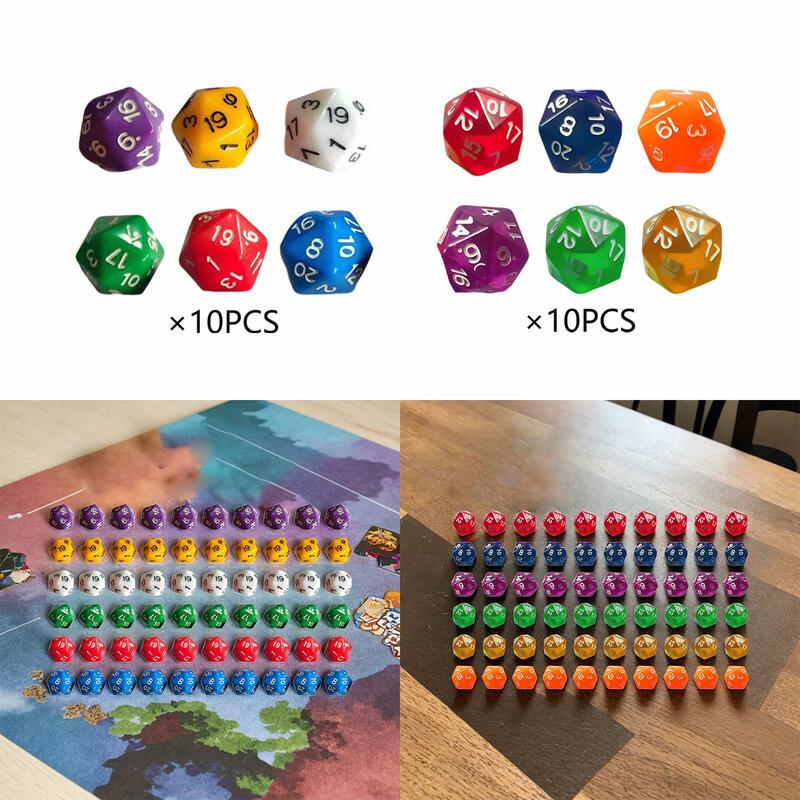 60 buah D20 dadu polihedral pesta dadu permainan 20mm aneka warna dadu akrilik untuk bermain peran permainan kartu permainan