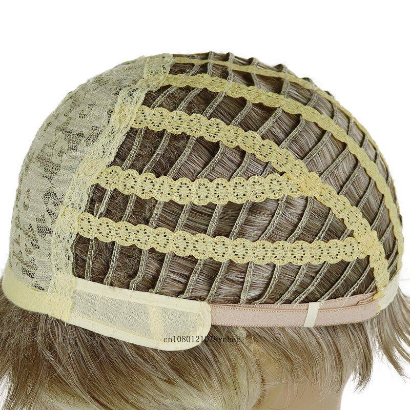 Mix parrucche bionde capelli sintetici parrucca a strati naturali lisci corti con frangia per uomo Costume quotidiano maschile resistente al calore