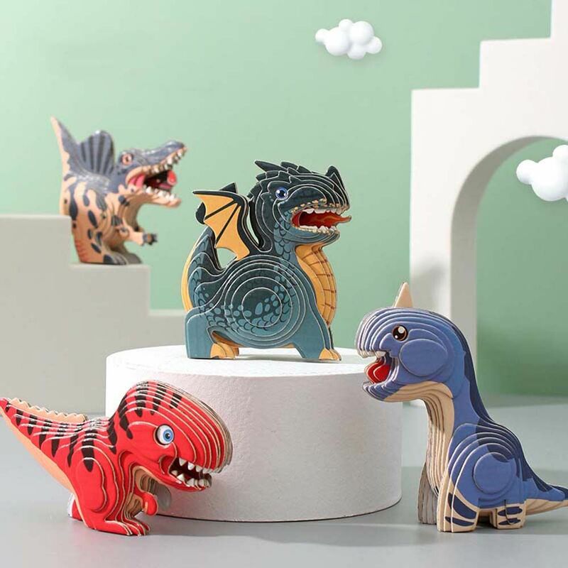 Rompecabezas de dinosaurio hecho a mano para niños y adultos, juguete de aprendizaje temprano, rompecabezas de papel, rompecabezas estéreo 3D, juguetes educativos