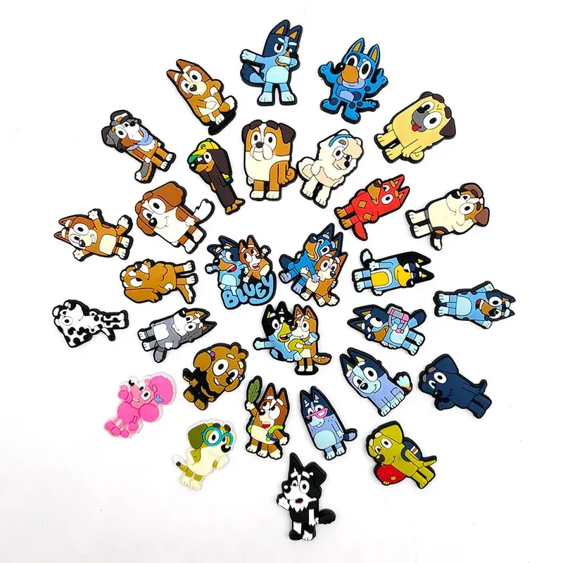30pcs Bluey Collection Shoe Charms For Crocs Diy Shoe Decorations Accessories For Sandals Decorate And Adult Kids Birthday Gifts