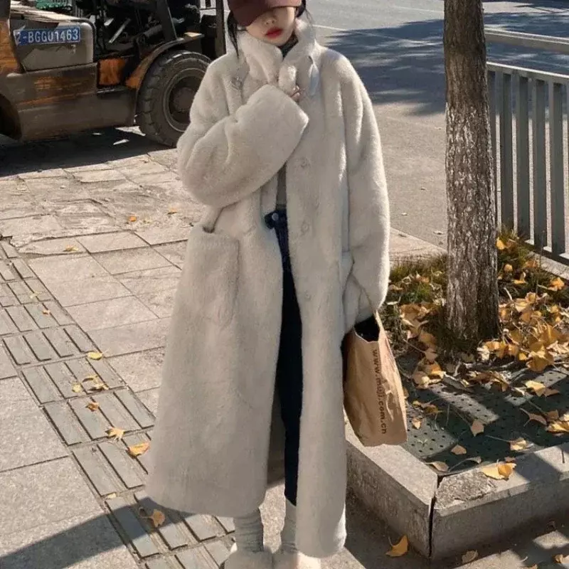 Cappotto di pelliccia donna inverno di media lunghezza sciolto sottile pelliccia un pezzo protezione ambientale pelliccia di visone cappotto di erba giacca invernale donna