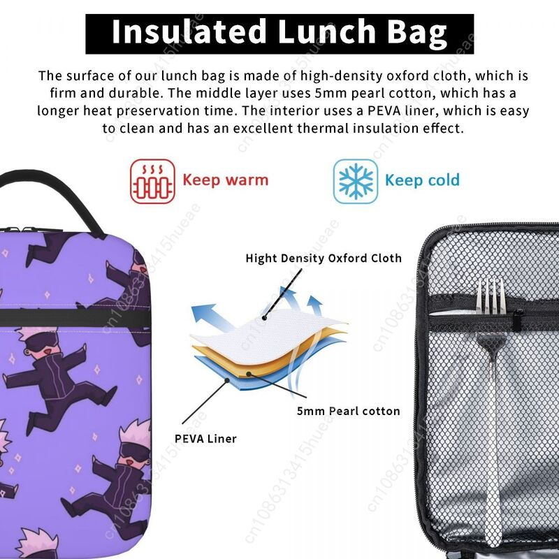 Gojo Anime Portable Lunch Box Women Leakproof Jujutsu Kaisen Cooler Thermal Food Insulated Lunch Bag School Children Student