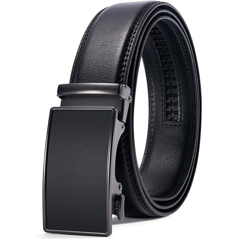 Cinturón de cuero de trinquete negro para hombre, cinturón informal para Jeans, cinturón de negocios con hebilla automática