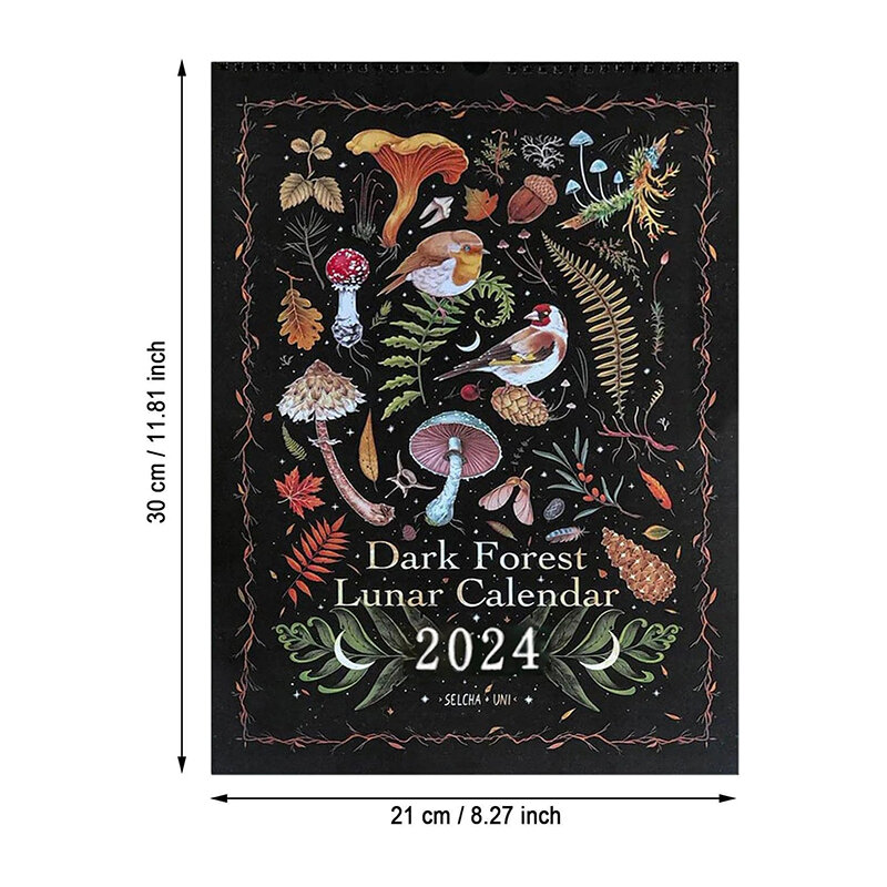 12x8นิ้ว2024ปฏิทินจันทรคติป่ามืดประกอบด้วยภาพประกอบต้นฉบับ12ภาพตลอดทั้งปี12สีรายเดือน
