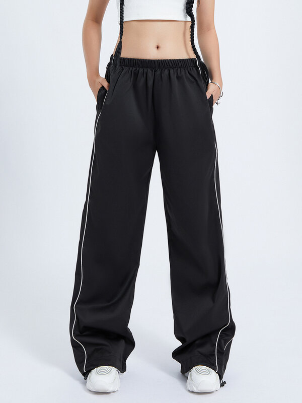 Женские Мешковатые брюки-карго Y2K, эластичные парашютные брюки с заниженной талией, спортивные штаны, свободные брюки в стиле хиппи