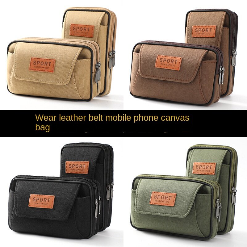 New canvas belt men's belt bag mobile phone bag wallet multi-function waist bag men's mobile phone bag wholesale