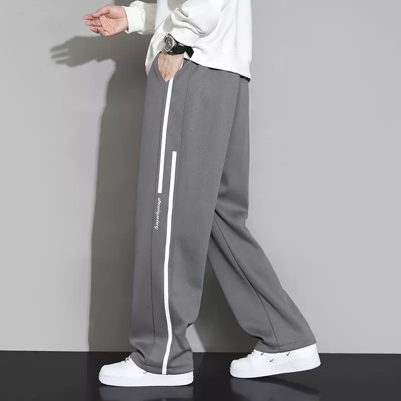 Calça de moletom respirável masculina, calças largas de pernas largas, calças ao ar livre, calças coreanas de pista de jogging, 2022