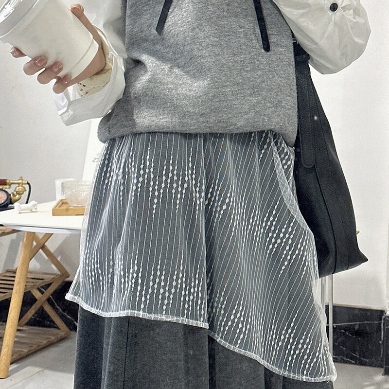 INS Korean Fart Curtain Lace Layered Yarn Skirt Paired With Apron Half Tied Up Paired With Skirts And Pants Unique Apron Skirt