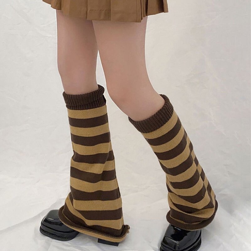 Ocieplacz na nogi dla kobiet Lata 80-te 90-te ocieplacz na nogi gotyckie dziewczyny Kawaii styl japoński dzianiny ocieplacz na nogi w paski ochraniacze na kolana Y2K
