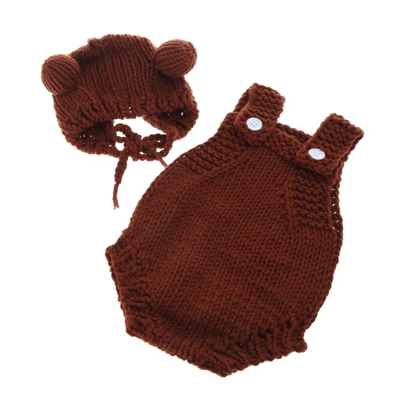 Photography Props for Baby Boys Girl Unisex Knitting Overalls & Hat Photo Clothing Headwear Photo Costume Newborn Outfit G99C