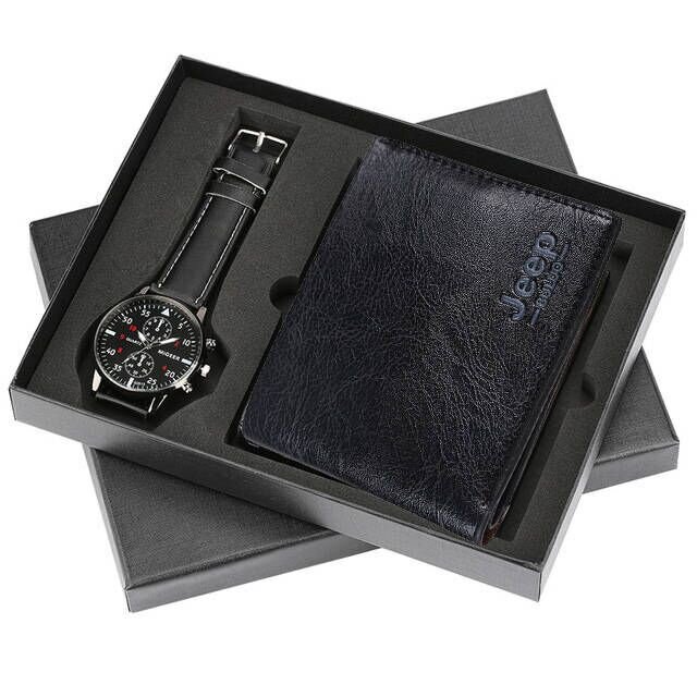 Kegllect 남성용 PU 가죽 스트랩 쿼츠 시계 지갑 세트, 템퍼러먼트 다양한 색상